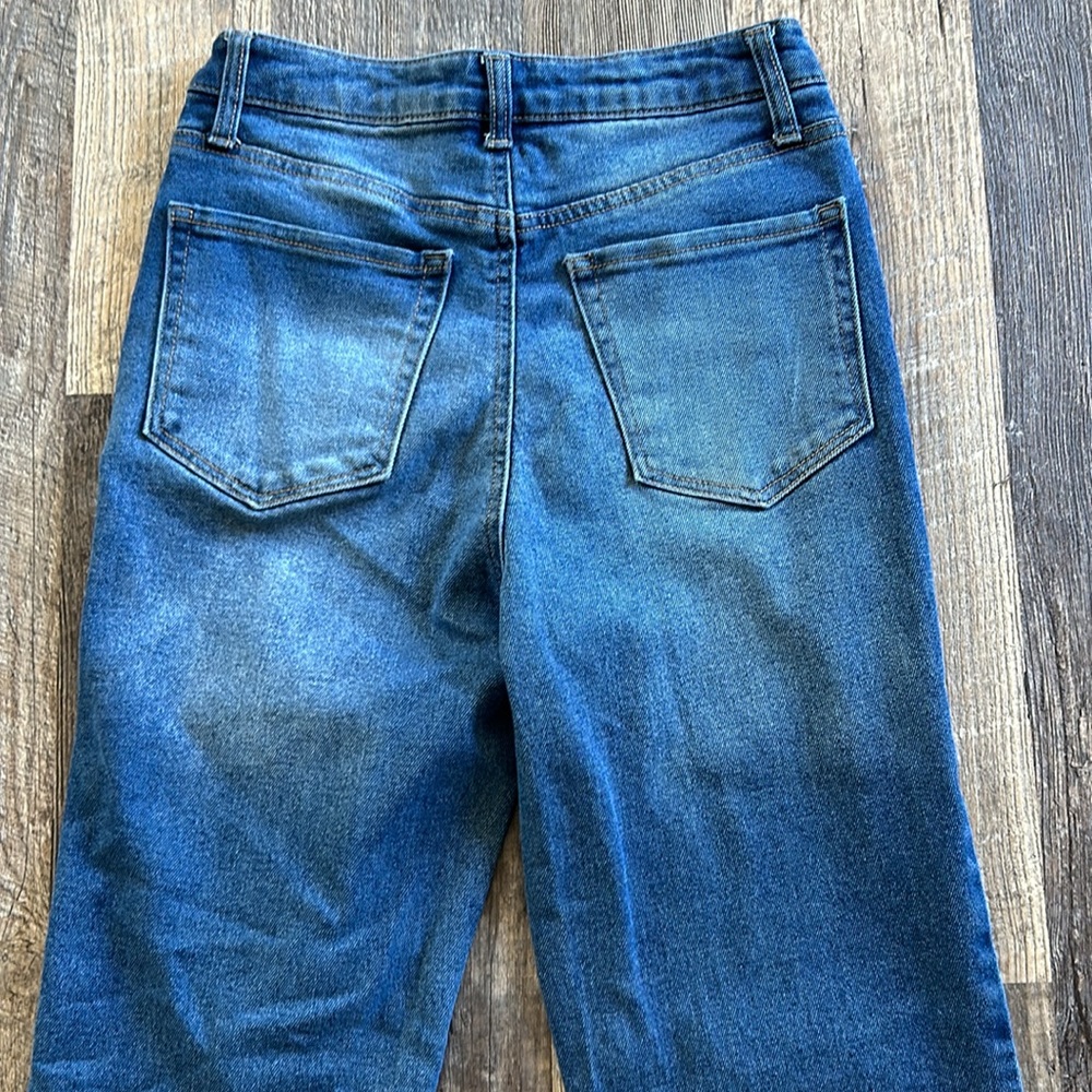 Vanilla Star Real Cheeky Distressed High Rise Medium Wash Jeans Juniors Size 9 - Picture 10 of 11